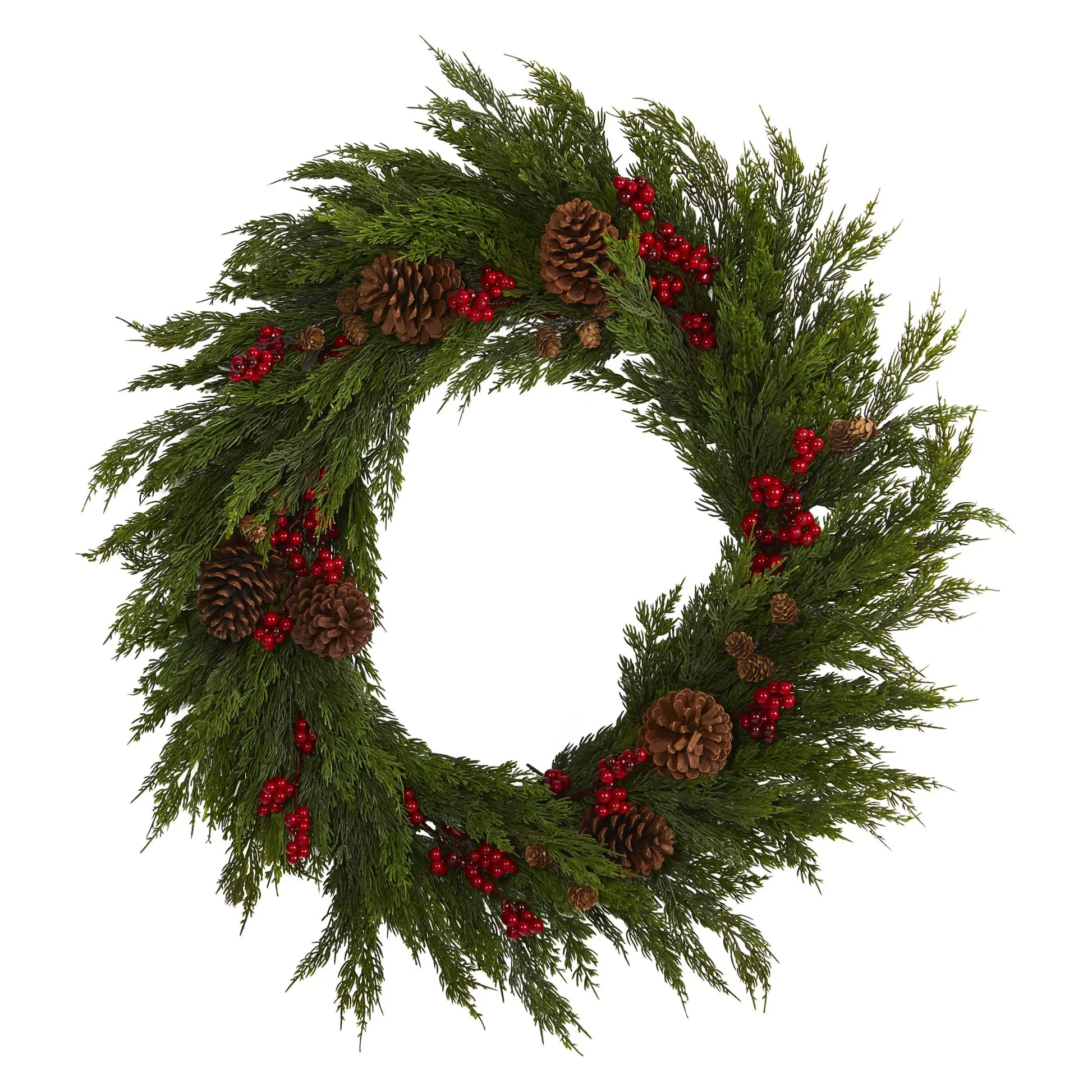 32'' Cypress with Berries and Pine Cones Artificial Wreath Nearly Natural