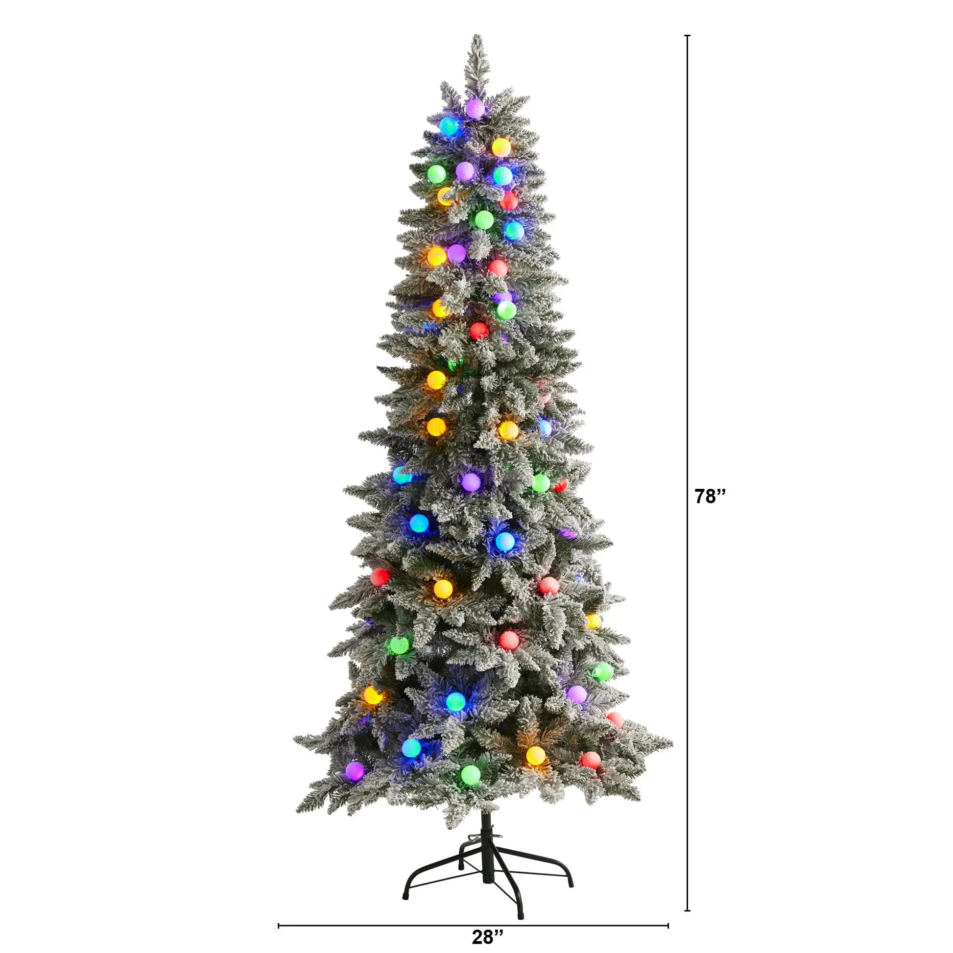 6.5' Flocked British Columbia Mountain Fir Artificial Christmas Tree with Multi Color Globe Bulbs Nearly Natural