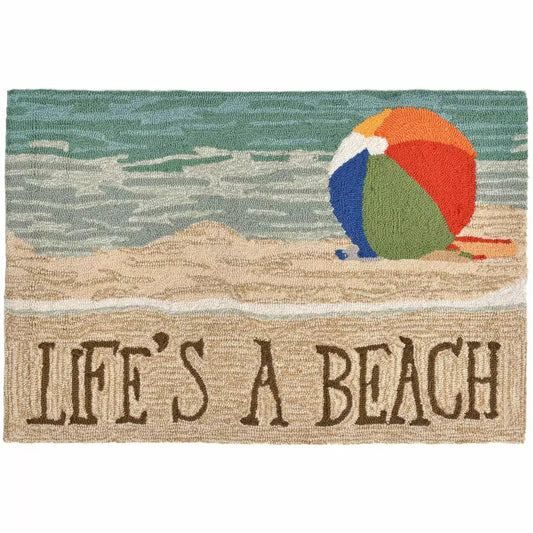 Liora Manne Frontporch Life's A Beach Indoor & Outdoor Rug Sand Trans Ocean