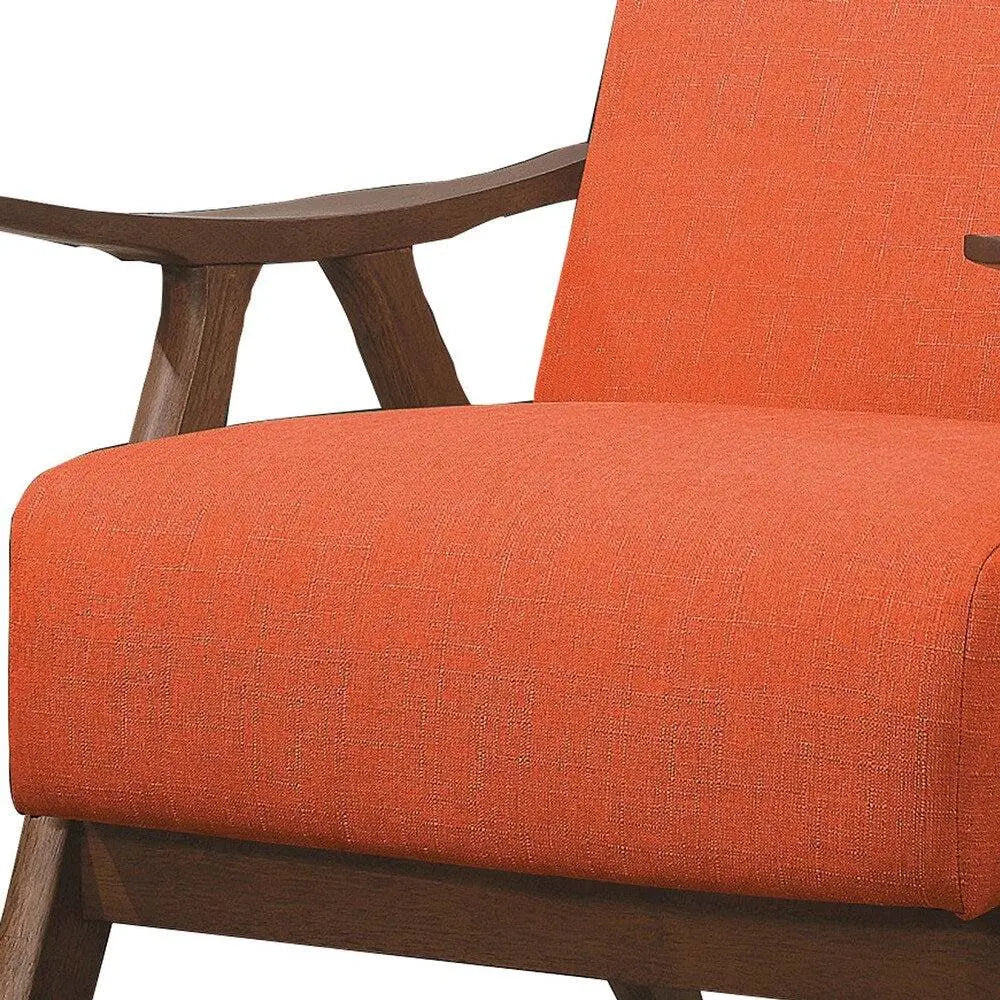 Upholstered Accent Chair with Curved Armrests - Orange Benzara